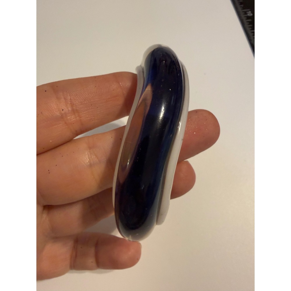 Hand‎ Blown Glass Cuff Bracelet Blue White Copper Swirl Chunky Art Glass Jewelry